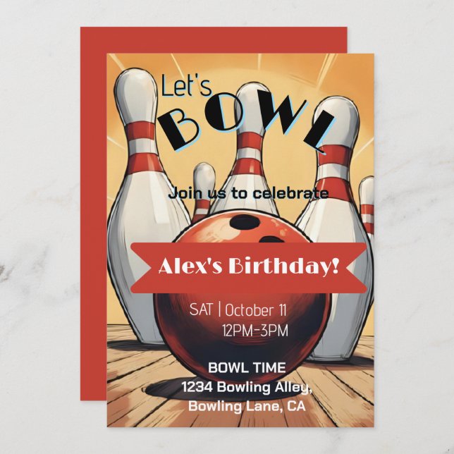 Invitation d'anniversaire de Bowling - Bowl (Devant / Derrière)