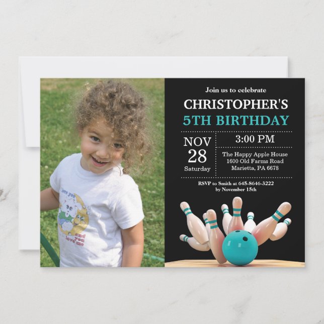 Invitation d'anniversaire de Bowling Fête d'annive (Devant)