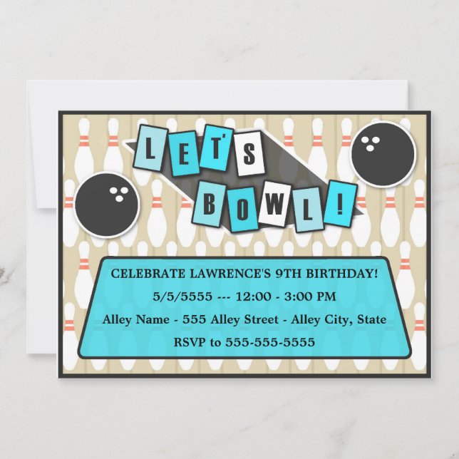 Invitation d'anniversaire de Bowling Party (Devant)