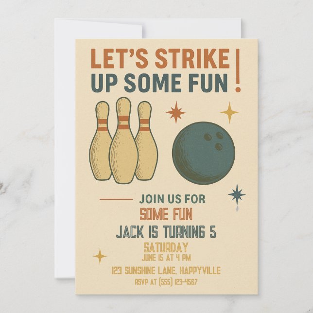 Invitation d'anniversaire de Bowling Retro pour le (Devant)