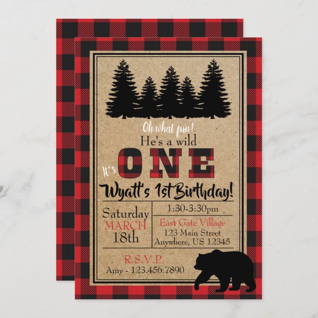 Invitation d'anniversaire de Buffalo Plaid (Devant / Derrière)