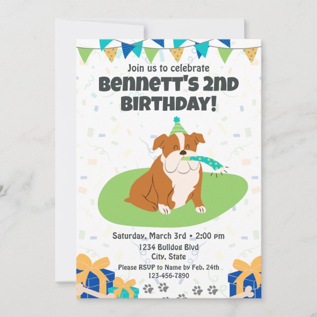 Invitation d'anniversaire de Bulldog (Devant)