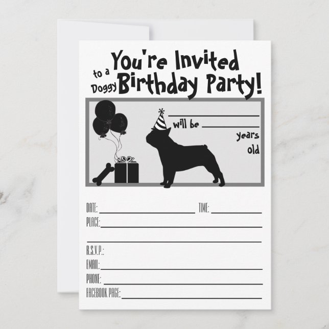 Invitation d'anniversaire de Bulldog en France (Devant)