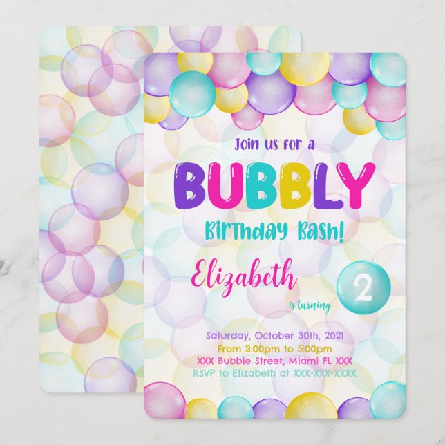 Invitation d'anniversaire de Bulles (Devant / Derrière)