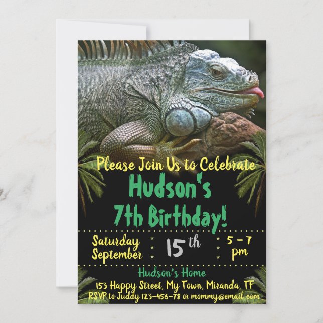 Invitation d'anniversaire de caméléon (Devant)