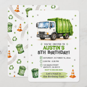 Invitation d'anniversaire de camion à ordures Fê