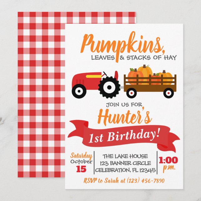 Invitation d'anniversaire de camion citrouille - T (Devant / Derrière)