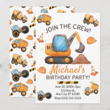 Invitation d'anniversaire de camion de constructio