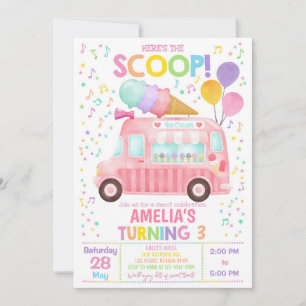 Invitation d'anniversaire de camion de glace pour 