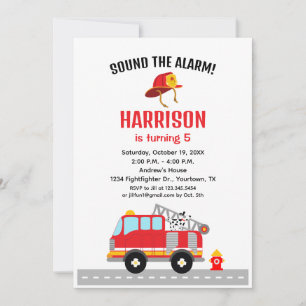 Invitation d'anniversaire de camion de pompier de 