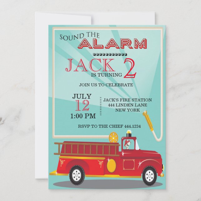 Invitation d'anniversaire de camion de pompiers (Devant)