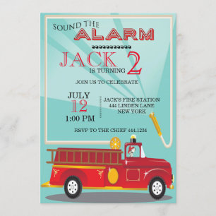 Invitation d'anniversaire de camion de pompiers