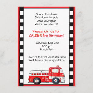 Invitation d'anniversaire de camion de pompiers ho