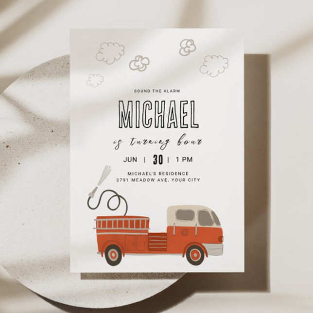Invitation d'anniversaire de camion-feu (Créateur téléchargé)
