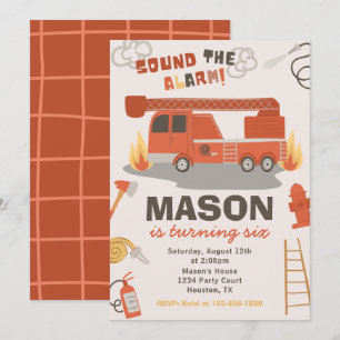 Invitation d'anniversaire de camion-feu Feu Anni