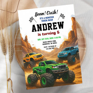 Invitation d'anniversaire de camion monstre pour g
