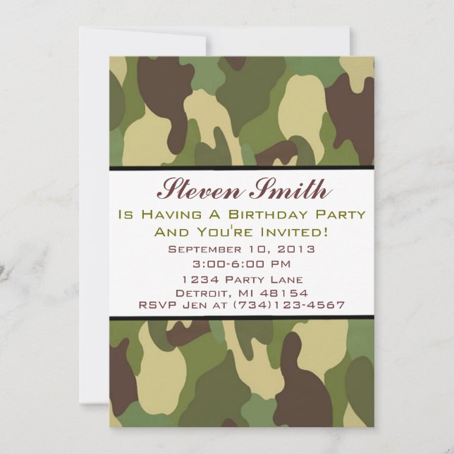 Invitation d'anniversaire de Camo du garçon (Devant)