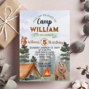 Invitation d'anniversaire de camping en forêt