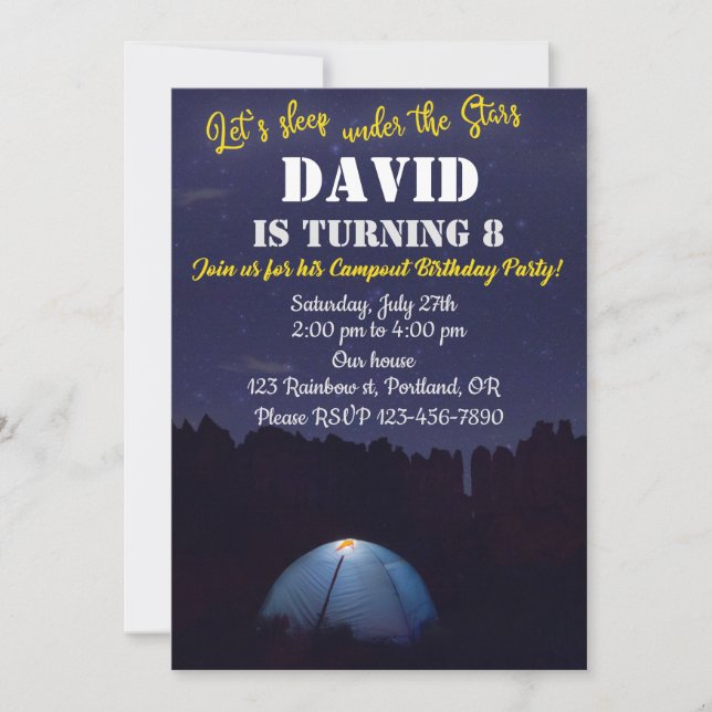 Invitation d'anniversaire de camping invitation de (Devant)