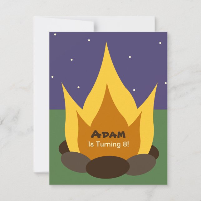 Invitation d'anniversaire de camping - le feu de (Devant)