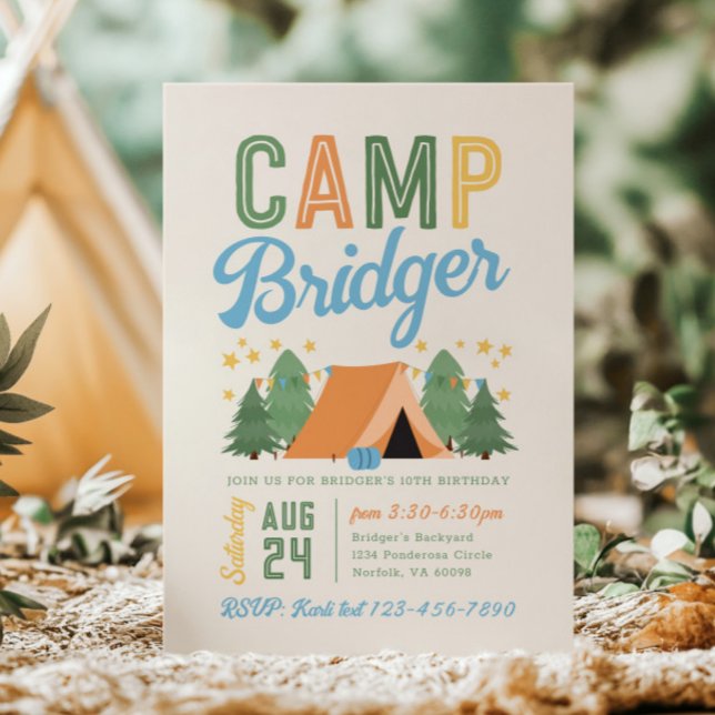 Invitation d'anniversaire de camping pour garçon (Créateur téléchargé)