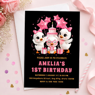 Invitation d'anniversaire de canard Kawaii Sucré