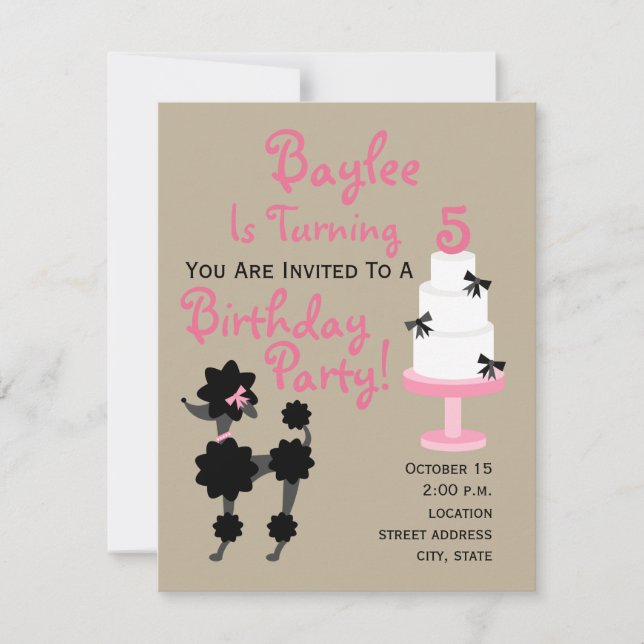 Invitation d'anniversaire de caniche et de gâteau (Devant)