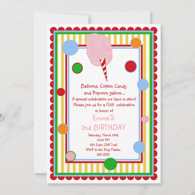 Invitation d'anniversaire de carnaval de cirque de (Devant)