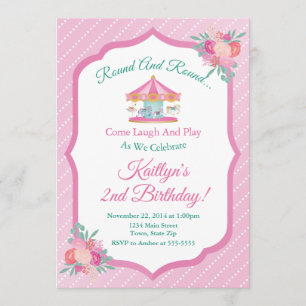 Invitation d'anniversaire de Carousel Merry Go Rou