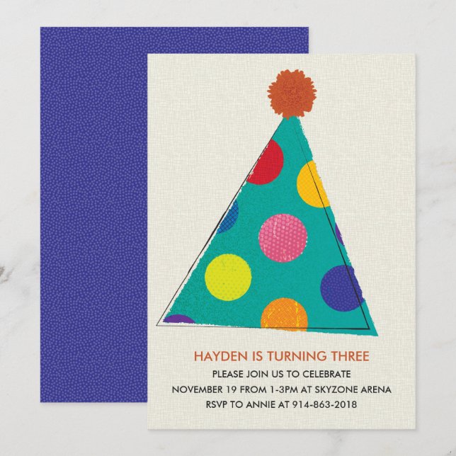 Invitation d'anniversaire de casquette de partie, (Devant / Derrière)
