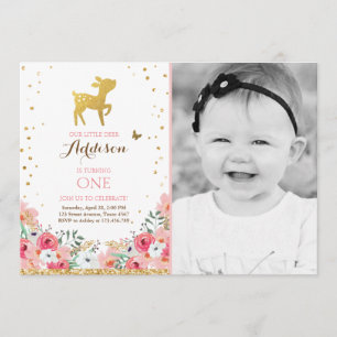 invitation d'anniversaire de cerfs Floral Woodland