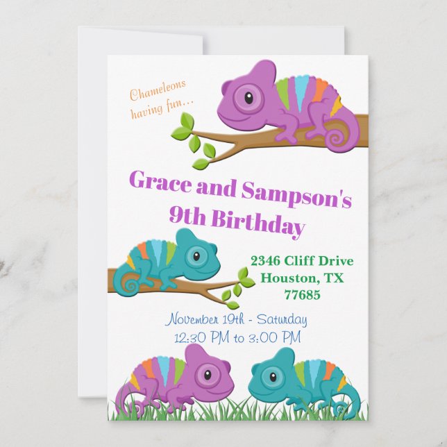 Invitation d'anniversaire de Chameleon (Devant)