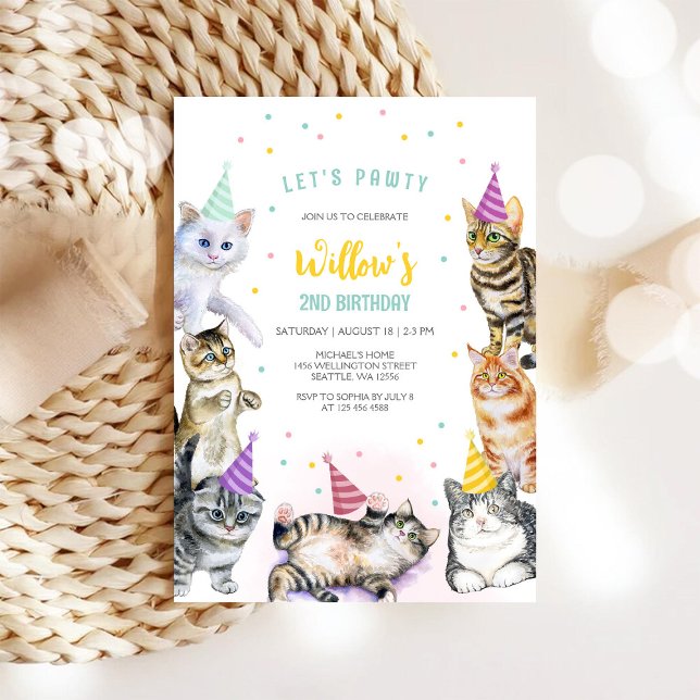 Invitation d'anniversaire de chat mignon (Créateur téléchargé)