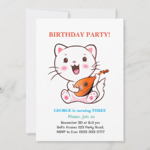 Invitation d'anniversaire de chat mignon & ballons