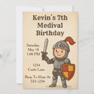 Invitation d'anniversaire de chevalier médiéval