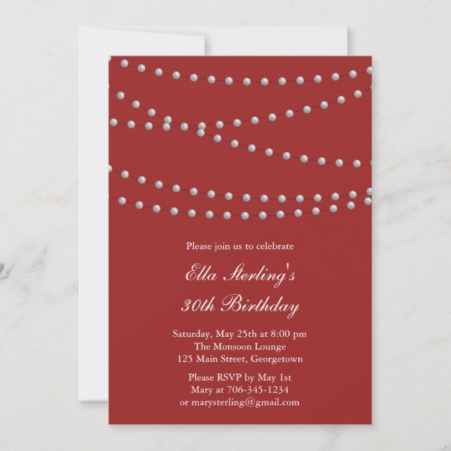 Invitation d'anniversaire de Chic Pearls (en rouge (Devant)