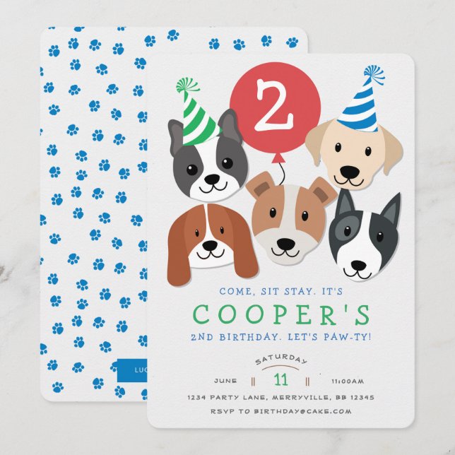 Invitation d'anniversaire de chien (Devant / Derrière)