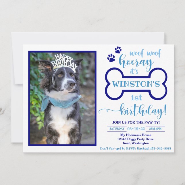 Invitation d'anniversaire de chien | Doggy Invitat (Devant)