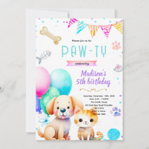 Invitation d'anniversaire de chien et chat