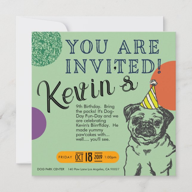 Invitation d'anniversaire de chien personnalisable (Devant)