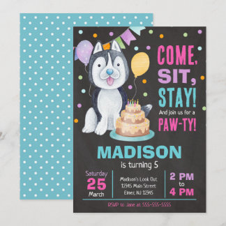 Invitation d'anniversaire de chiot fille Paw-ty Hu