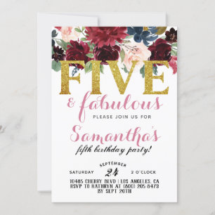 Invitation d'anniversaire de cinq filles fabuleuse