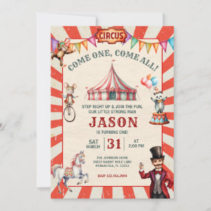 Invitation d'anniversaire de cirque carnaval vinta