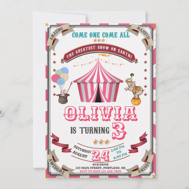 Invitation d'anniversaire de cirque Enfants du Car (Devant)