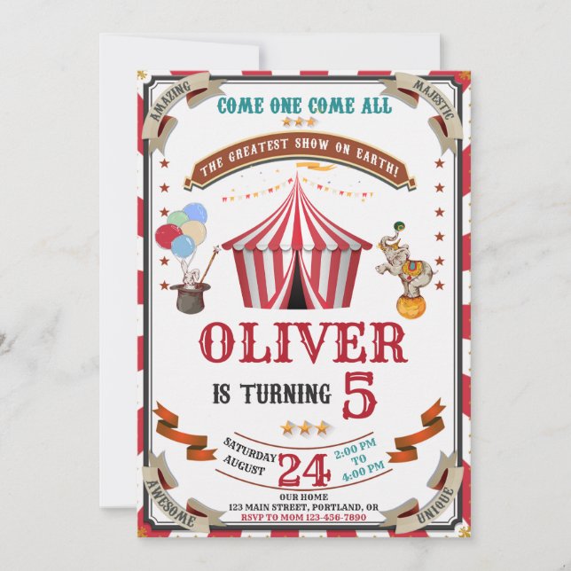 Invitation d'anniversaire de cirque invitation du  (Devant)