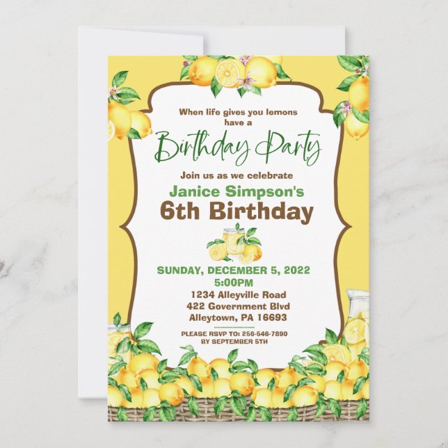 Invitation d'anniversaire de citron (Devant)