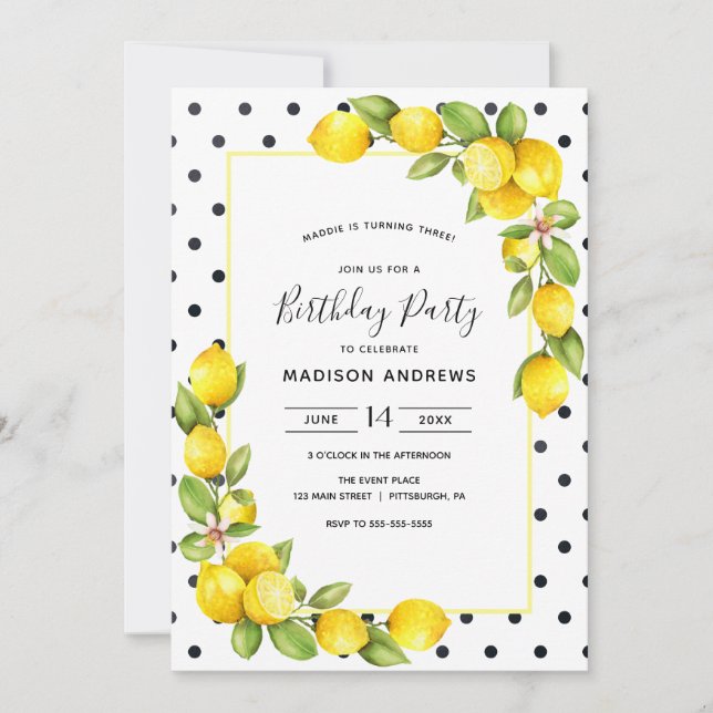 Invitation d'anniversaire de citron (Devant)