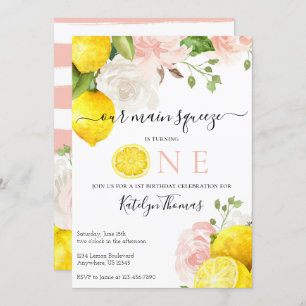Invitation d'anniversaire de citron avec fleurs ro