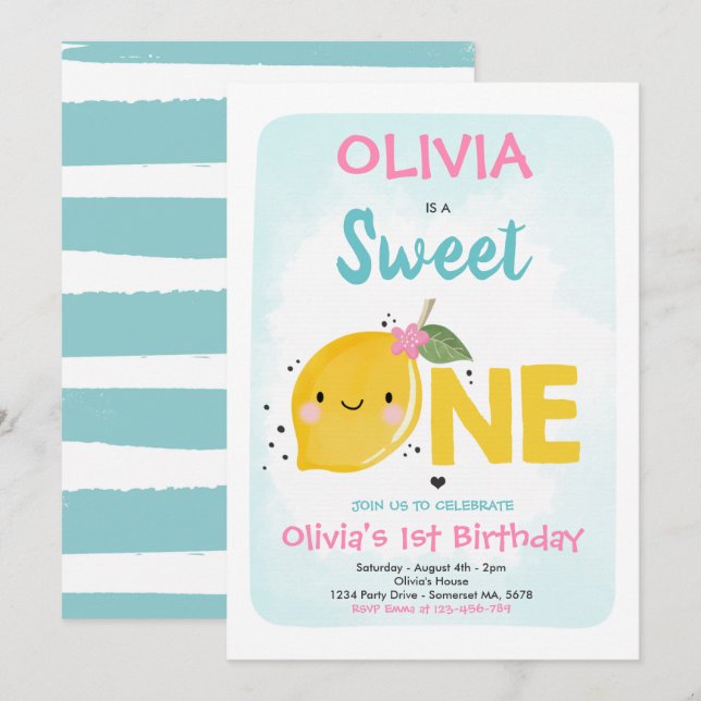 Invitation d'anniversaire de citron sucré un premi (Devant / Derrière)