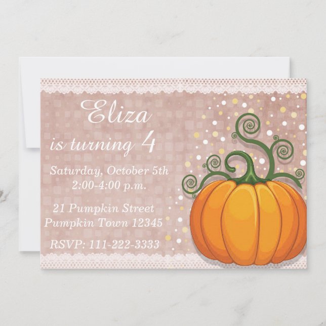 Invitation d'anniversaire de citrouille, (Devant)